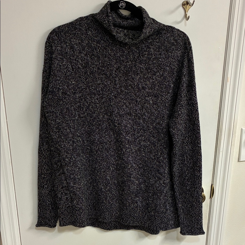 Tahari Black and Gray Turtleneck Cotton Blend Sweater Sz M